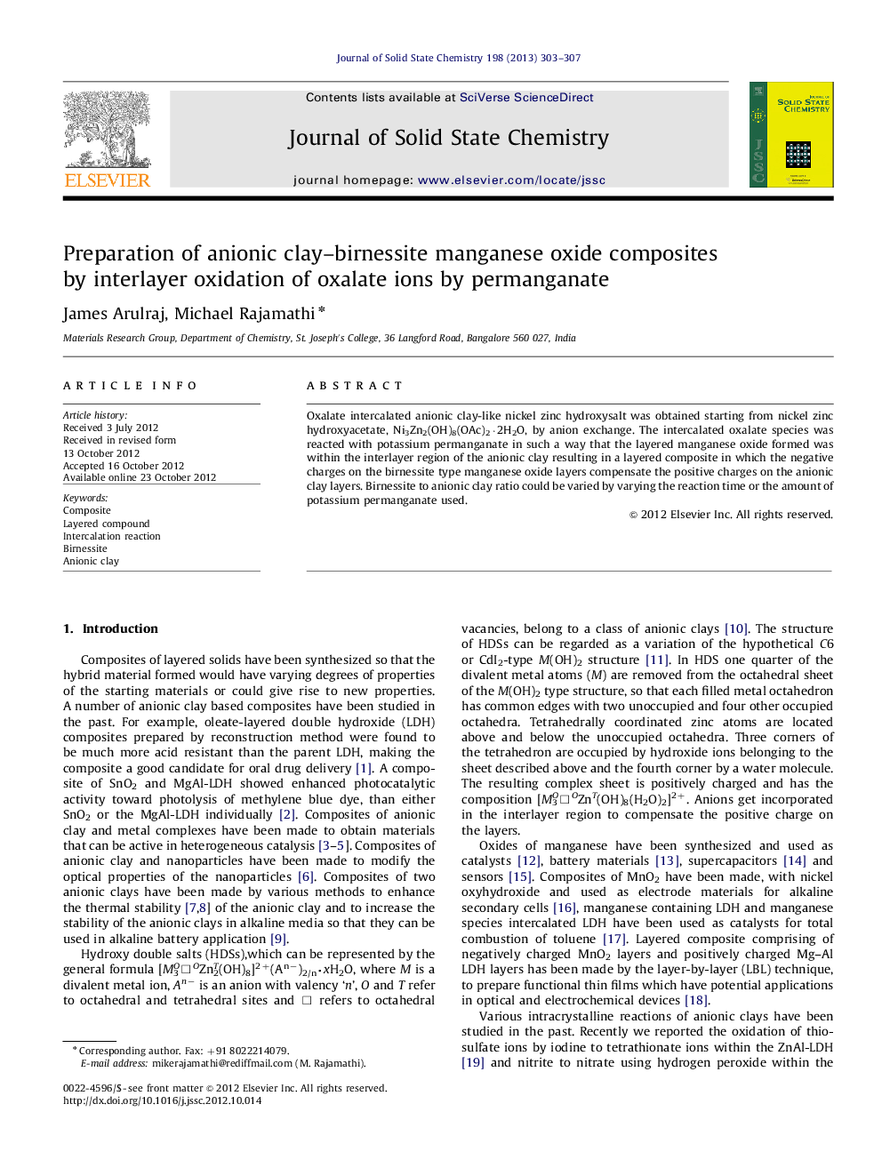 Preparation of anionic clay–birnessite manganese oxide composites by interlayer oxidation of oxalate ions by permanganate