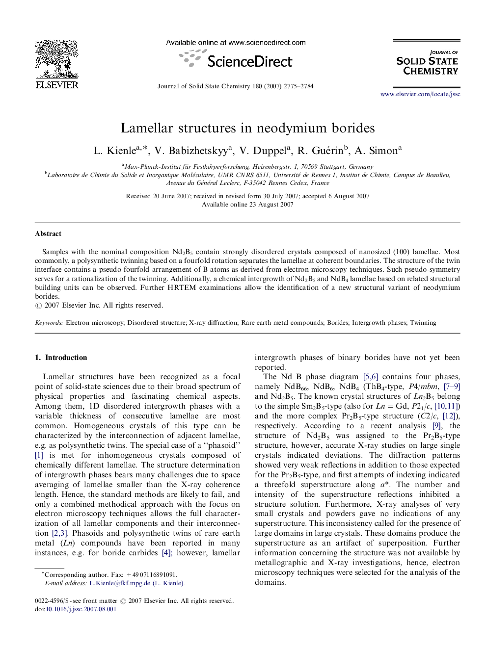 Lamellar structures in neodymium borides