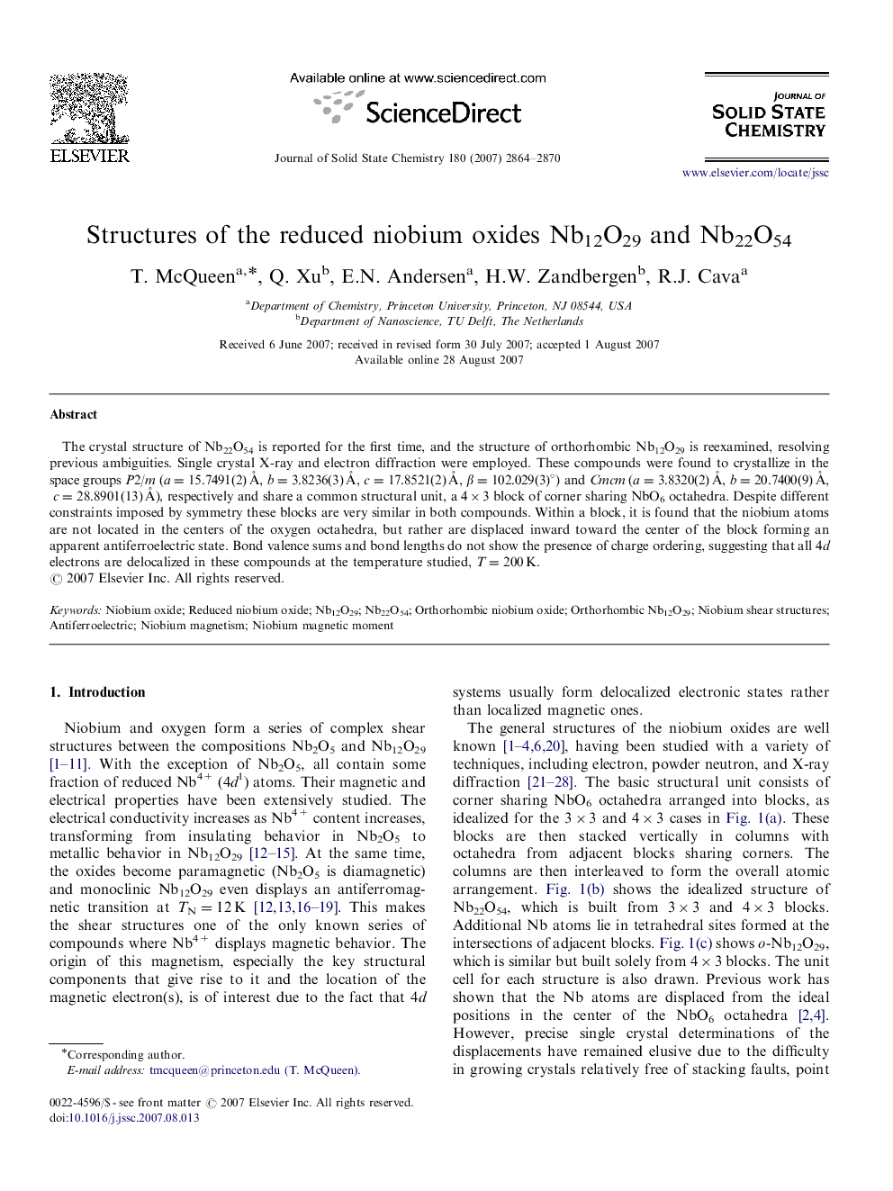 Structures of the reduced niobium oxides Nb12O29 and Nb22O54