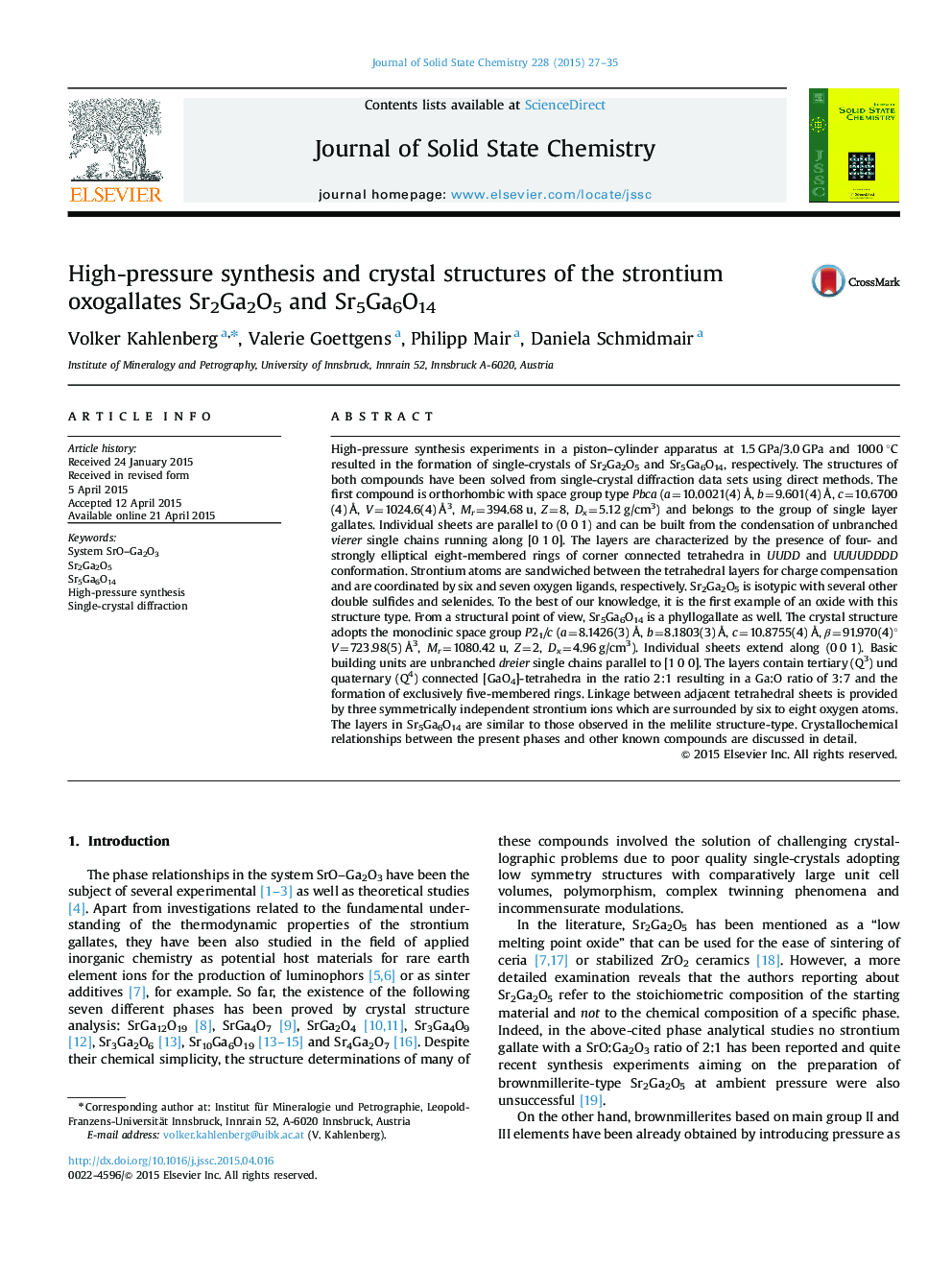 High-pressure synthesis and crystal structures of the strontium oxogallates Sr2Ga2O5 and Sr5Ga6O14