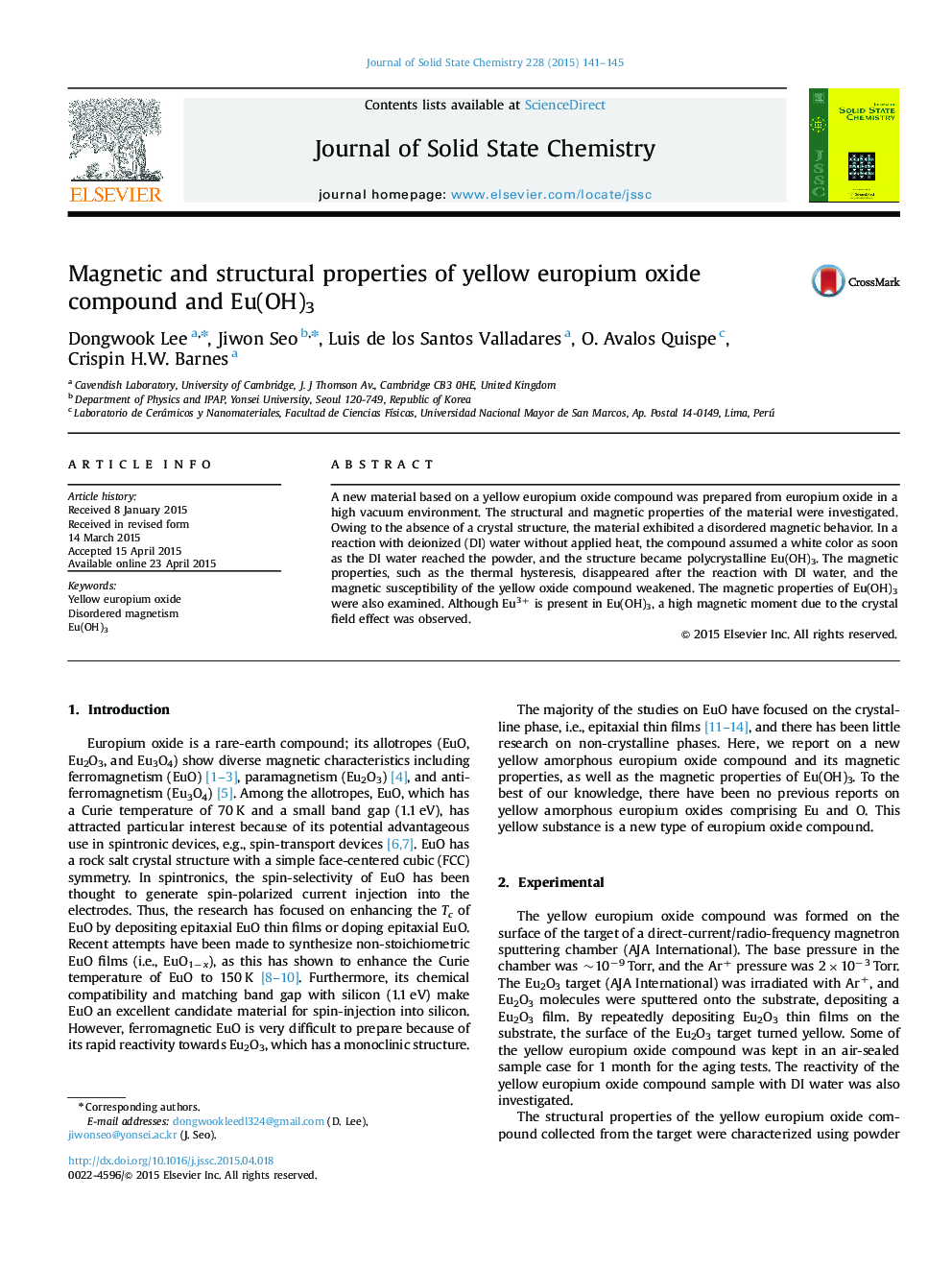 Magnetic and structural properties of yellow europium oxide compound and Eu(OH)3