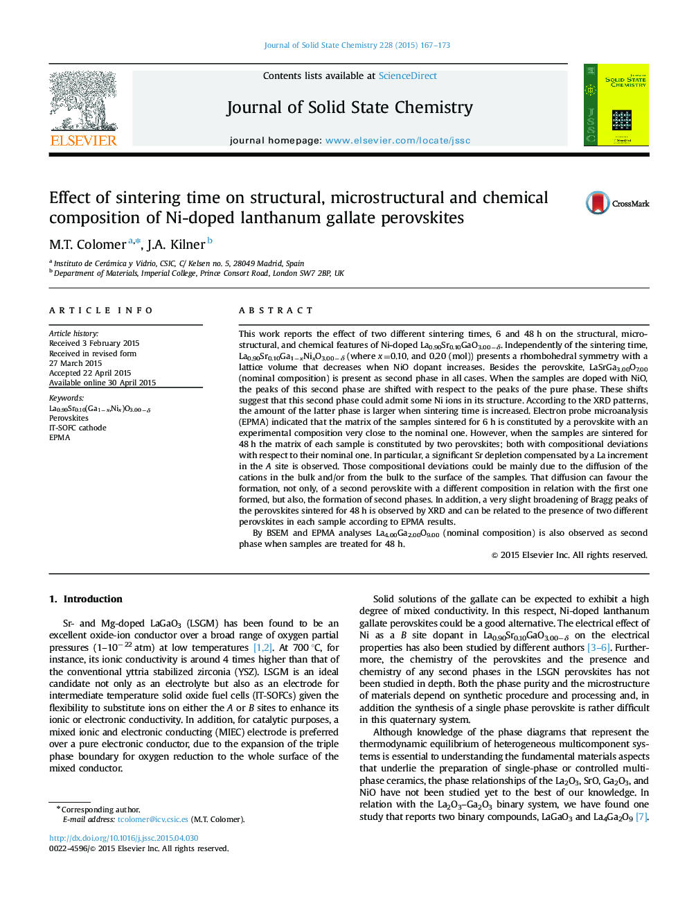 Effect of sintering time on structural, microstructural and chemical composition of Ni-doped lanthanum gallate perovskites