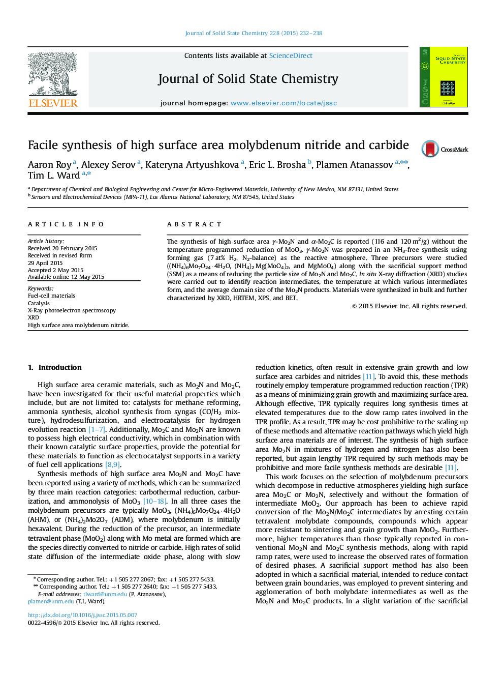 Facile synthesis of high surface area molybdenum nitride and carbide