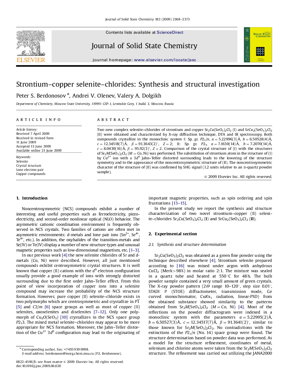 Strontium–copper selenite–chlorides: Synthesis and structural investigation