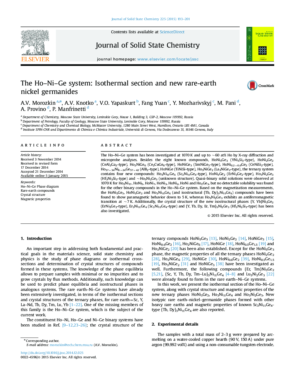 The Ho–Ni–Ge system: Isothermal section and new rare-earth nickel germanides