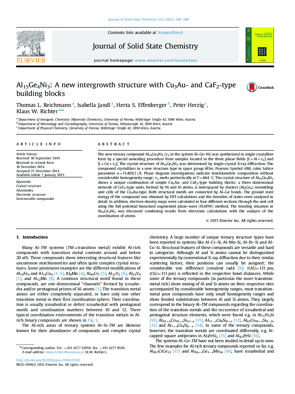 Al15Ge4Ni3: A new intergrowth structure with Cu3Au- and CaF2-type building blocks