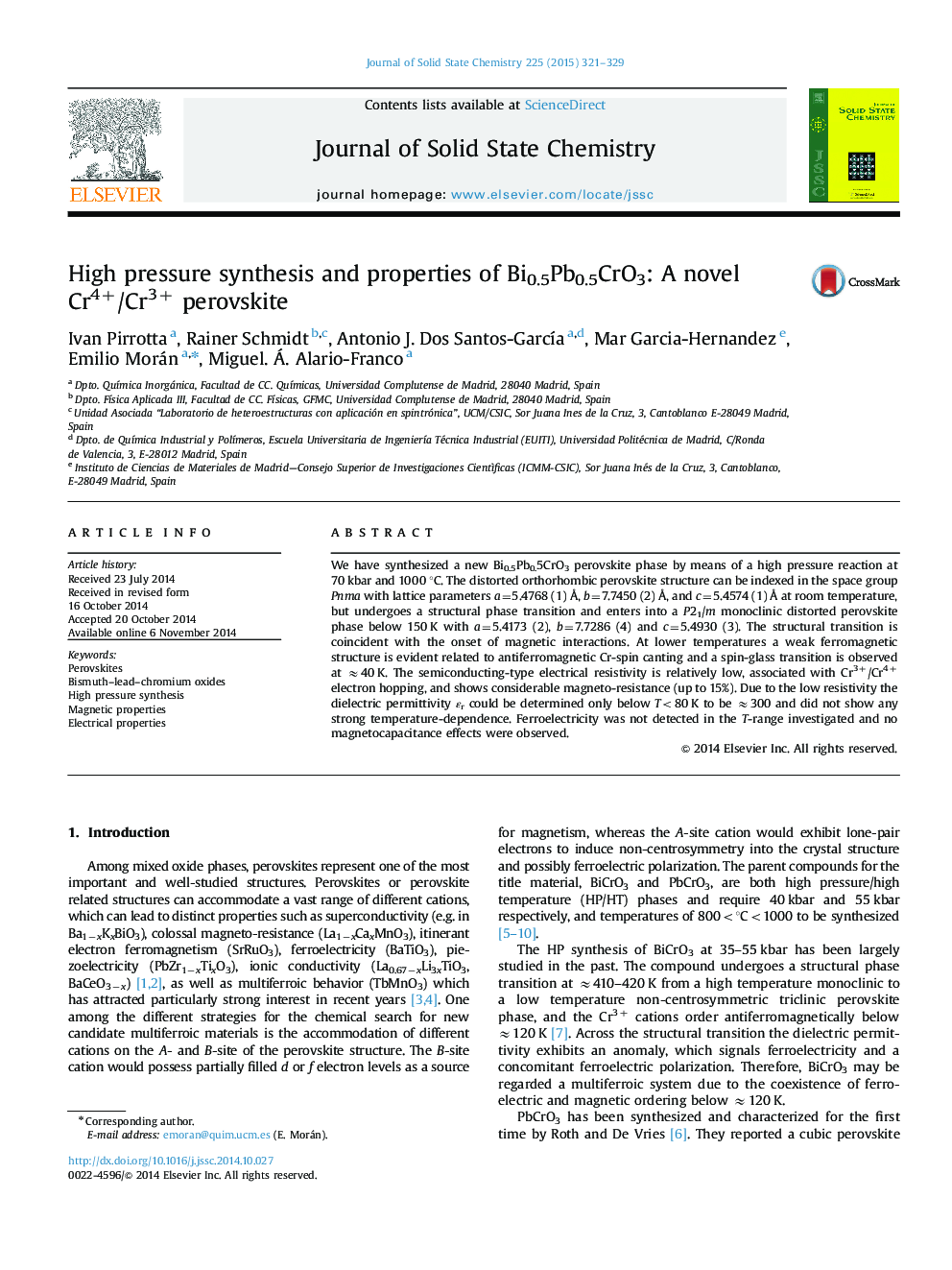 High pressure synthesis and properties of Bi0.5Pb0.5CrO3: A novel Cr4+/Cr3+ perovskite