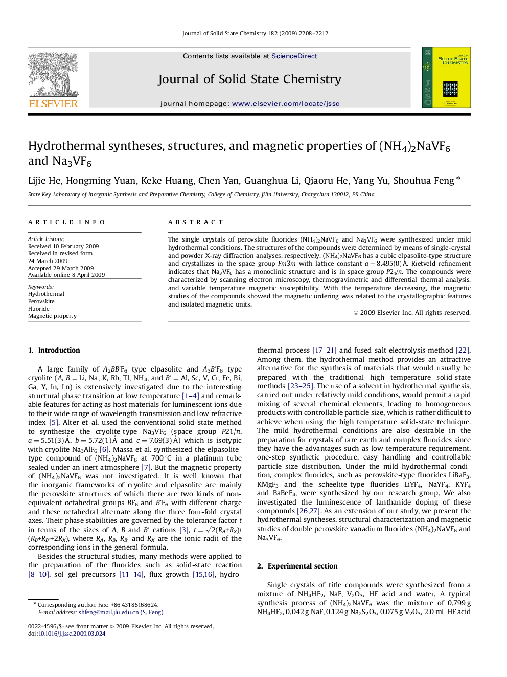 Hydrothermal syntheses, structures, and magnetic properties of (NH4)2NaVF6 and Na3VF6