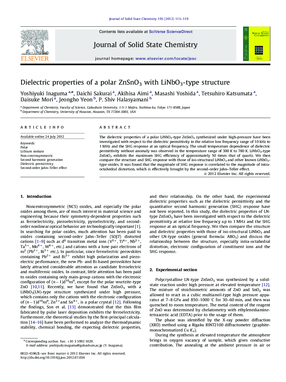 Dielectric properties of a polar ZnSnO3 with LiNbO3-type structure