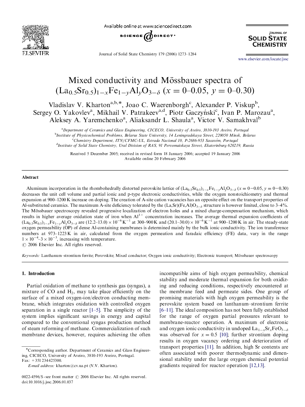Mixed conductivity and Mössbauer spectra of (La0.5Sr0.5)1−xFe1−yAlyO3−δ (x=0–0.05, y=0–0.30)