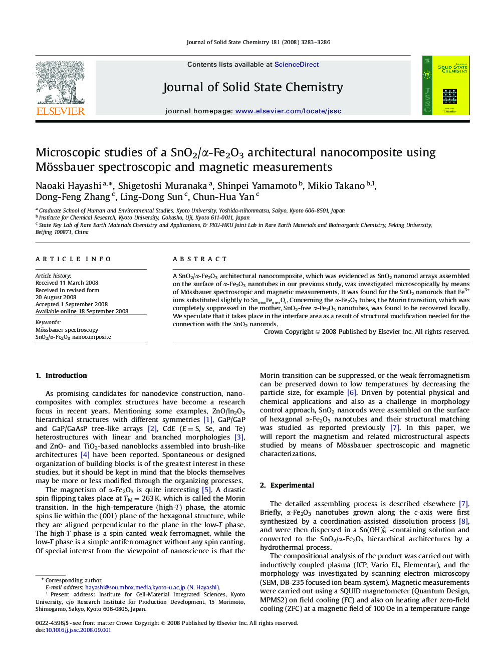 Microscopic studies of a SnO2/α-Fe2O3 architectural nanocomposite using Mössbauer spectroscopic and magnetic measurements