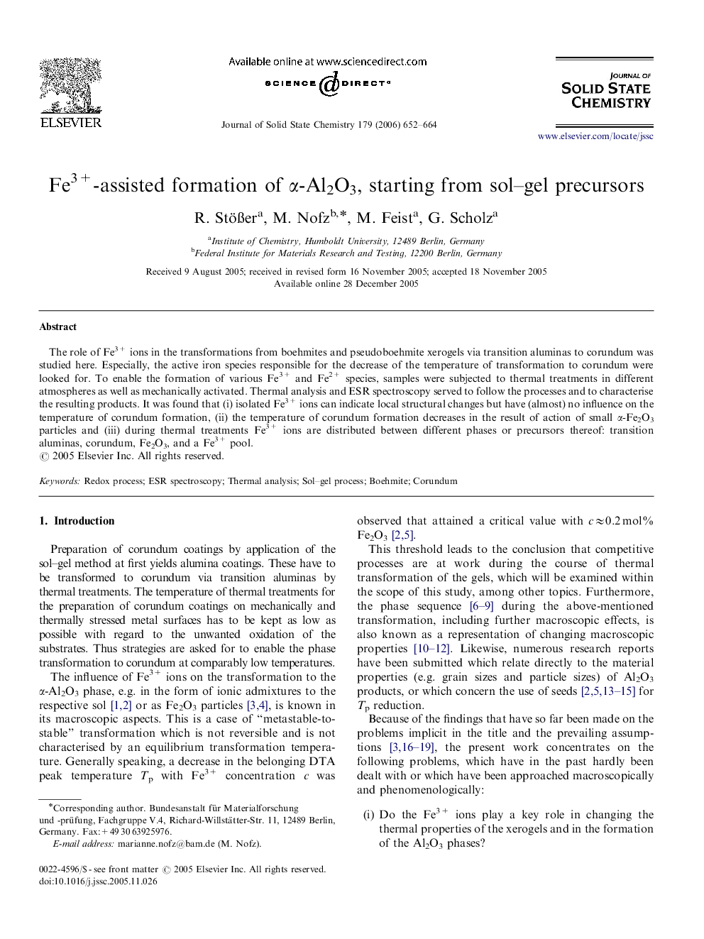 Fe3+-assisted formation of α-Al2O3, starting from sol–gel precursors