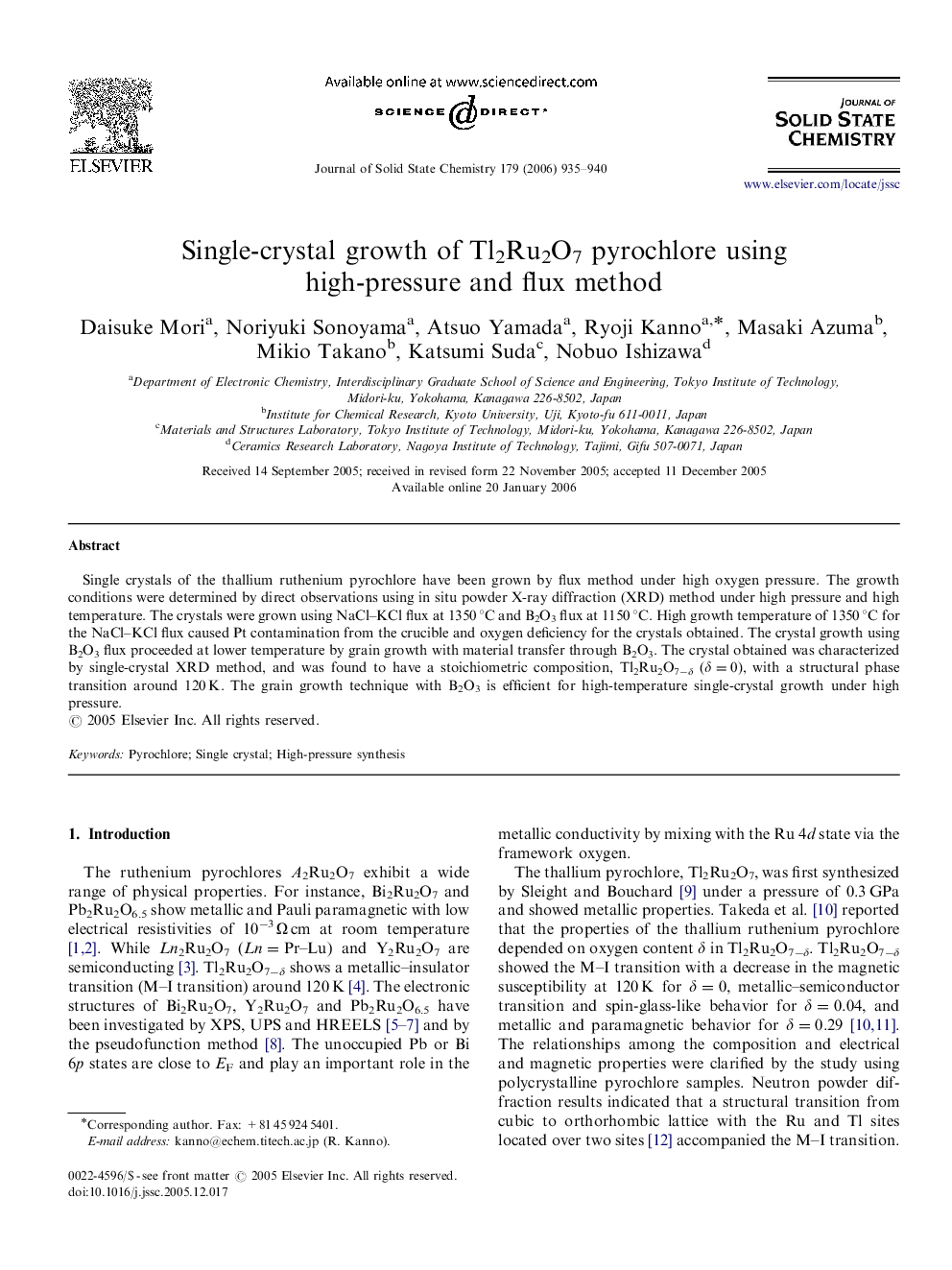 Single-crystal growth of Tl2Ru2O7 pyrochlore using high-pressure and flux method