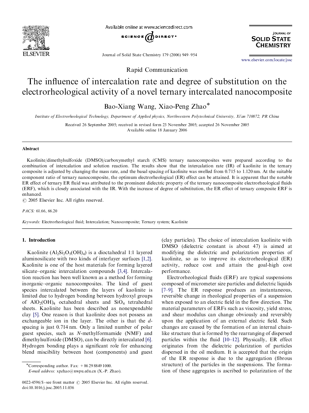 The influence of intercalation rate and degree of substitution on the electrorheological activity of a novel ternary intercalated nanocomposite