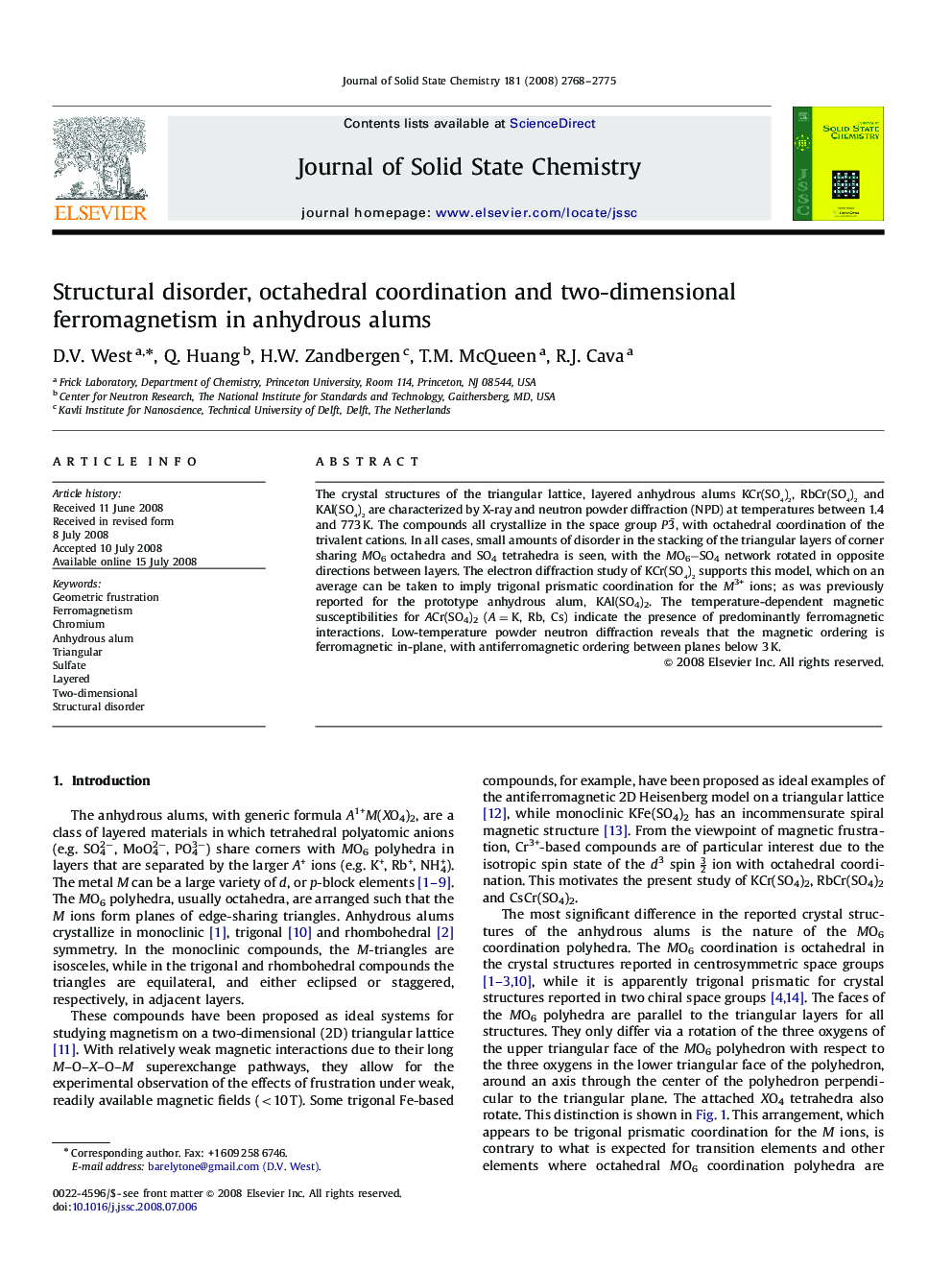 Structural disorder, octahedral coordination and two-dimensional ferromagnetism in anhydrous alums