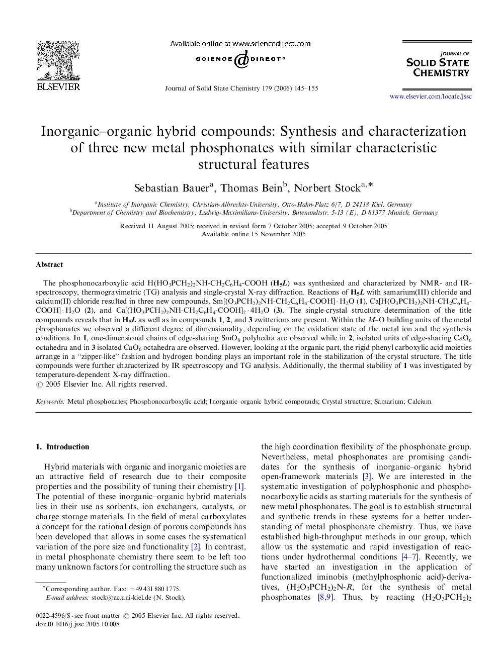 Inorganic–organic hybrid compounds: Synthesis and characterization of three new metal phosphonates with similar characteristic structural features