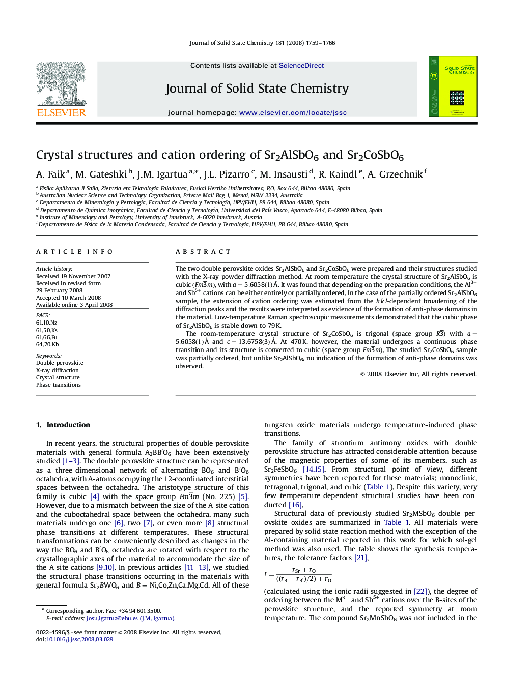 عکس صفحه اول مقاله: Crystal structures and cation ordering of Sr2AlSbO6 and Sr2CoSbO6 Crystal structures and cation ordering of Sr2AlSbO6 and Sr2CoSbO6