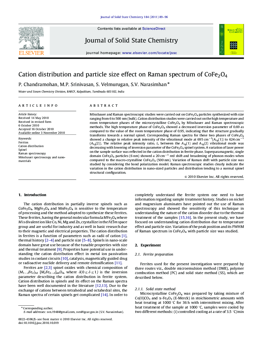 Cation distribution and particle size effect on Raman spectrum of CoFe2O4