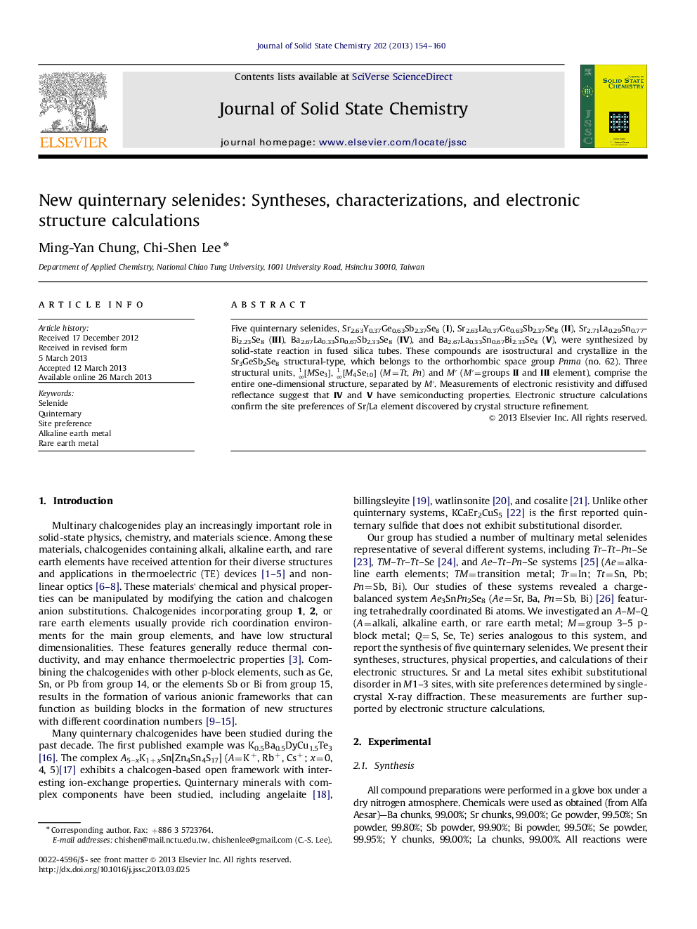 New quinternary selenides: Syntheses, characterizations, and electronic structure calculations