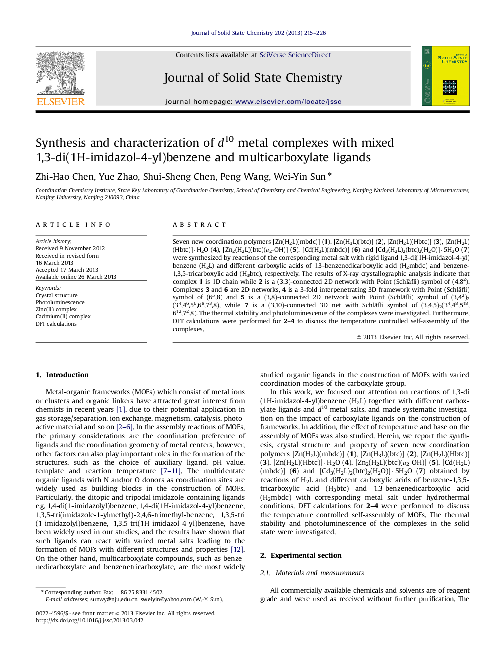 Synthesis and characterization of d10 metal complexes with mixed 1,3-di(1H-imidazol-4-yl)benzene and multicarboxylate ligands