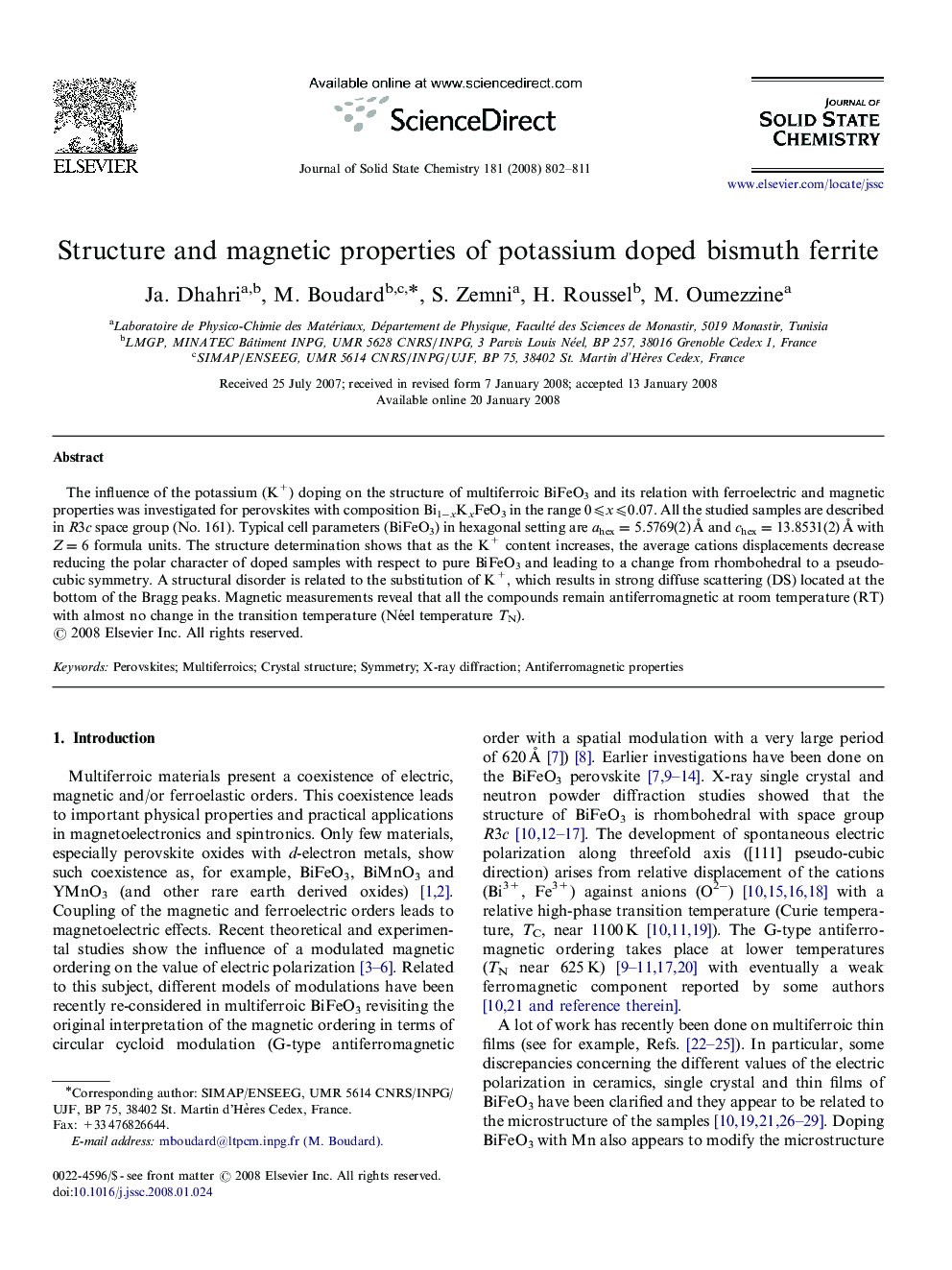 Structure and magnetic properties of potassium doped bismuth ferrite