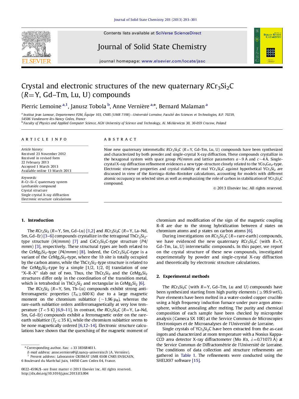 Crystal and electronic structures of the new quaternary RCr3Si2C (R=Y, Gd–Tm, Lu, U) compounds