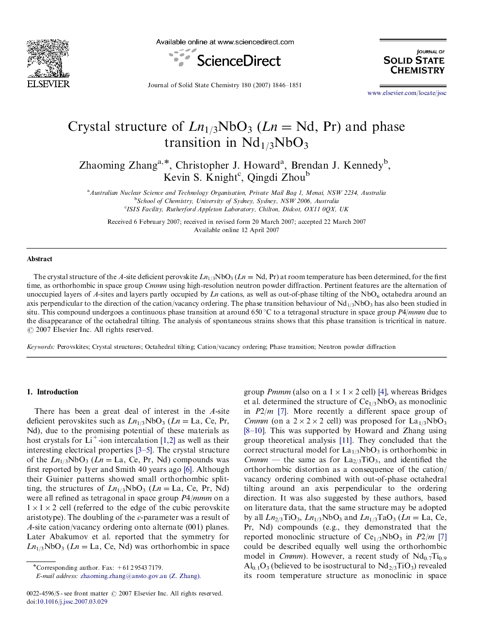 Crystal structure of Ln1/3NbO3 (Ln=Nd, Pr) and phase transition in Nd1/3NbO3