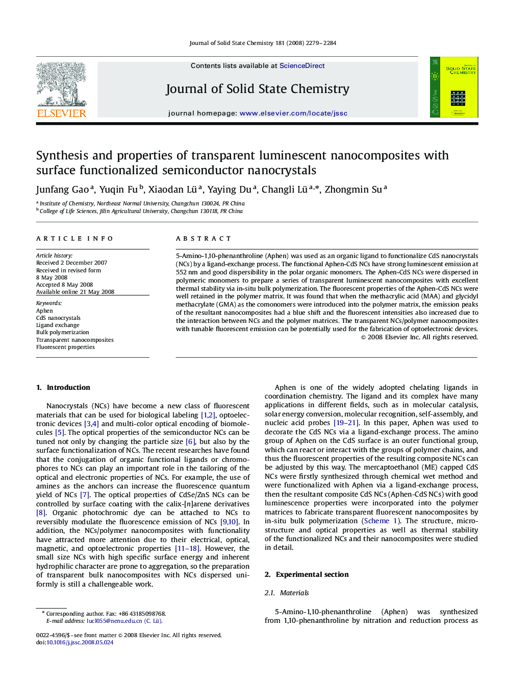 Synthesis and properties of transparent luminescent nanocomposites with surface functionalized semiconductor nanocrystals