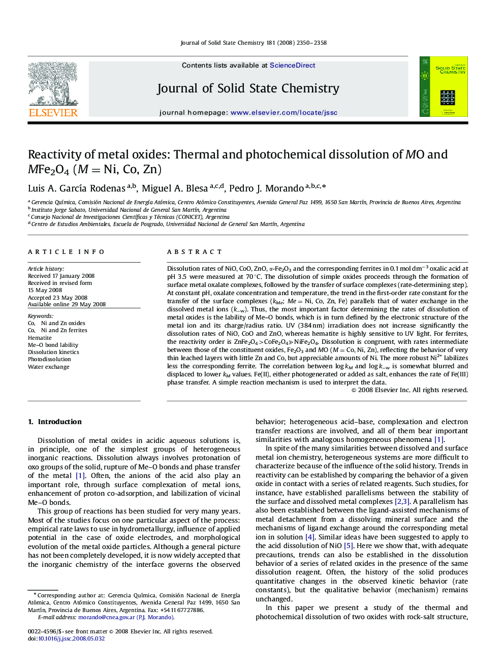 Reactivity of metal oxides: Thermal and photochemical dissolution of MO and MFe2O4 (M=Ni, Co, Zn)