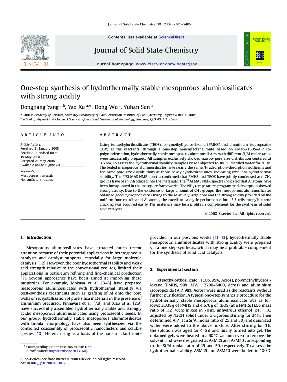 One-step synthesis of hydrothermally stable mesoporous aluminosilicates with strong acidity