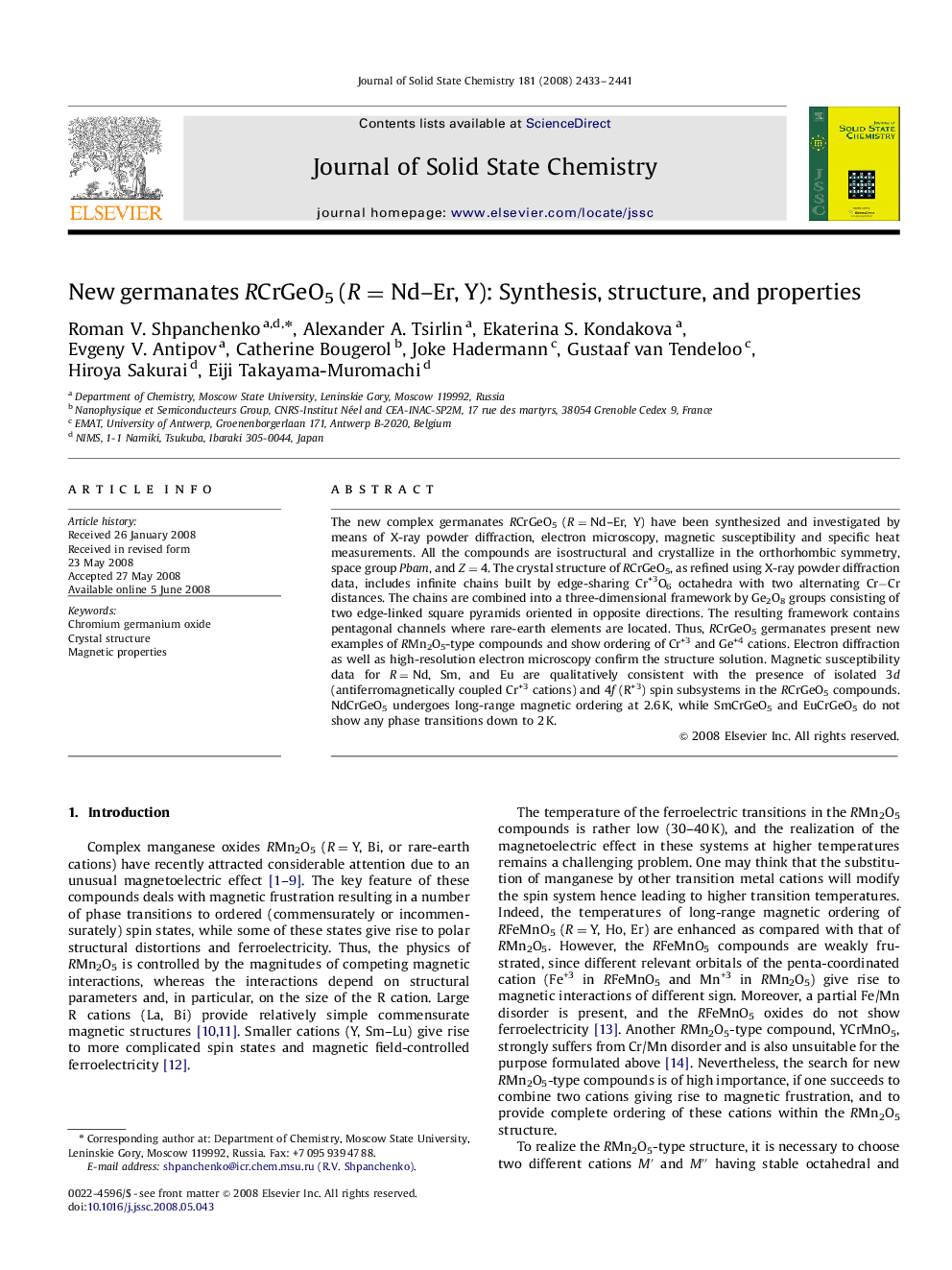 New germanates RCrGeO5 (R=Nd–Er, Y): Synthesis, structure, and properties