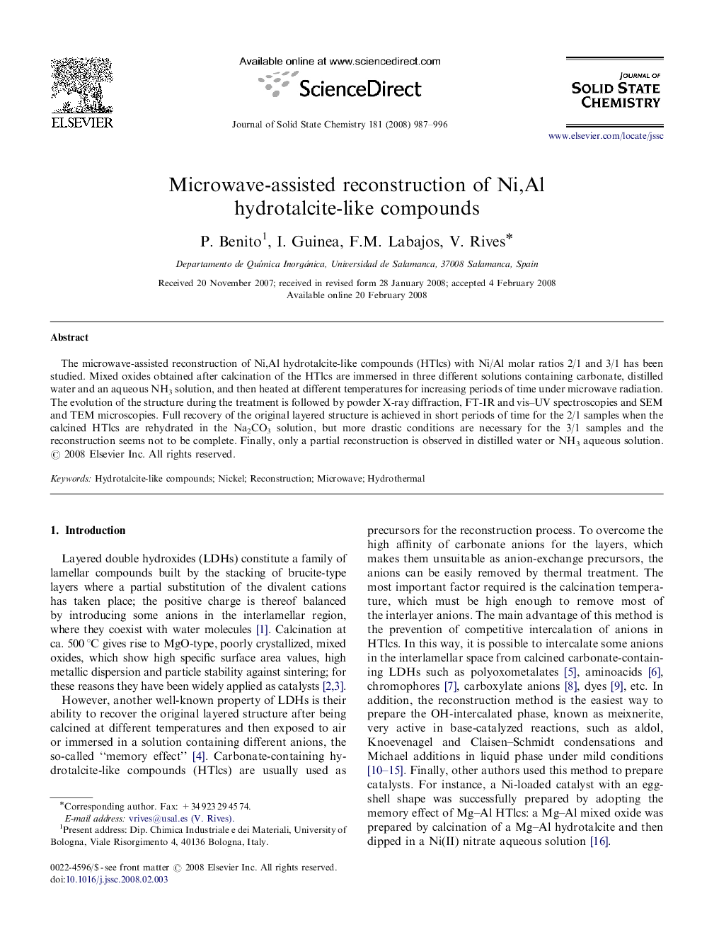 Microwave-assisted reconstruction of Ni,Al hydrotalcite-like compounds