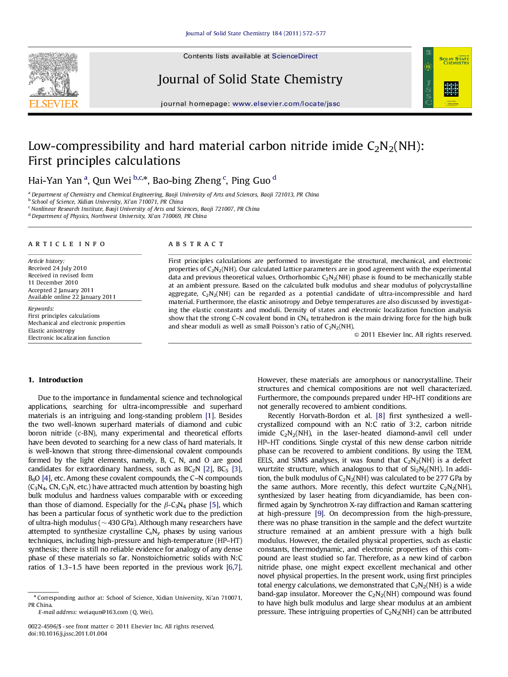 Low-compressibility and hard material carbon nitride imide C2N2(NH): First principles calculations