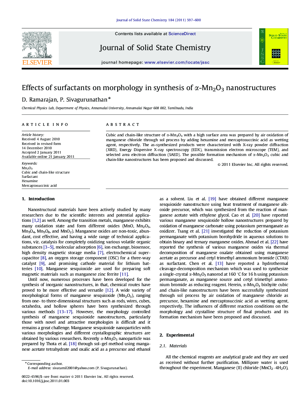 Effects of surfactants on morphology in synthesis of α-Mn2O3 nanostructures