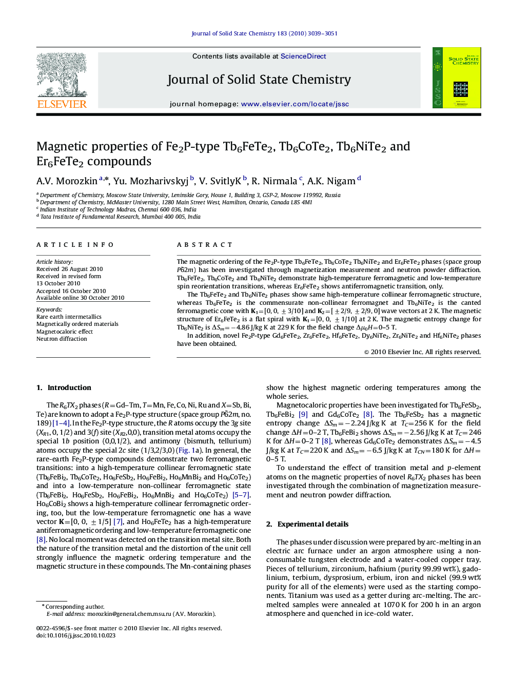 Magnetic properties of Fe2P-type Tb6FeTe2, Tb6CoTe2, Tb6NiTe2 and Er6FeTe2 compounds