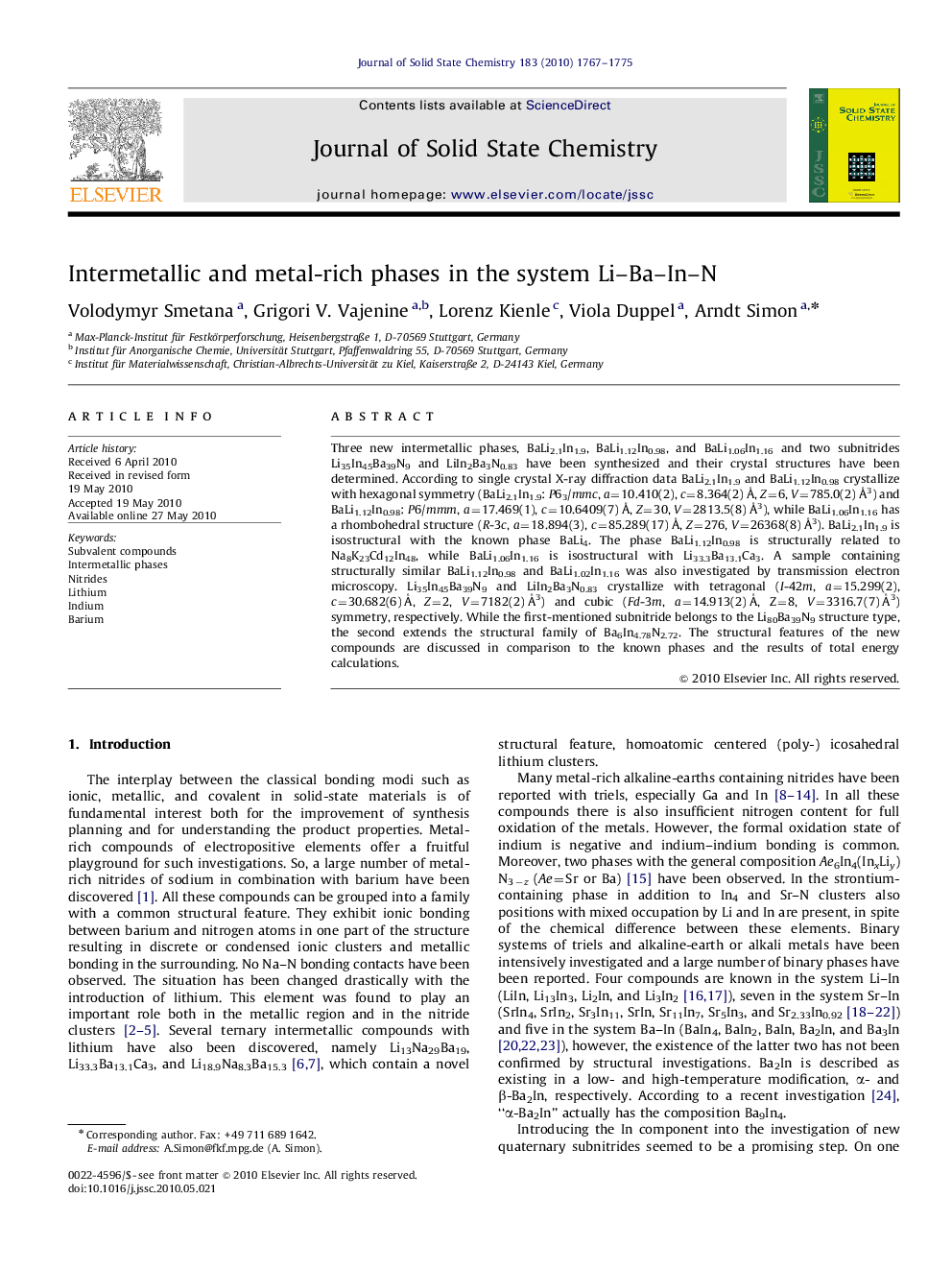 Intermetallic and metal-rich phases in the system Li–Ba–In–N