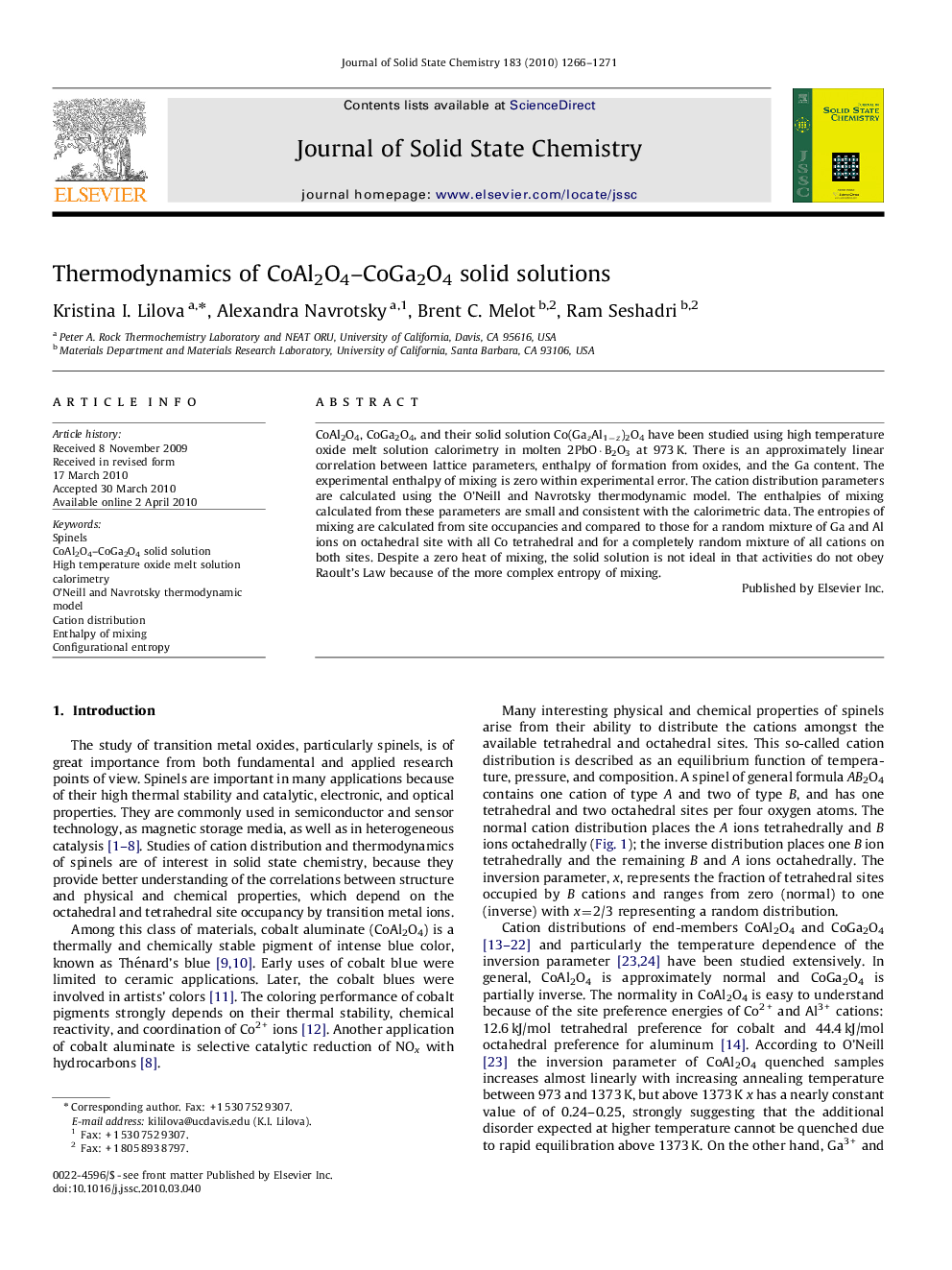 Thermodynamics of CoAl2O4–CoGa2O4 solid solutions