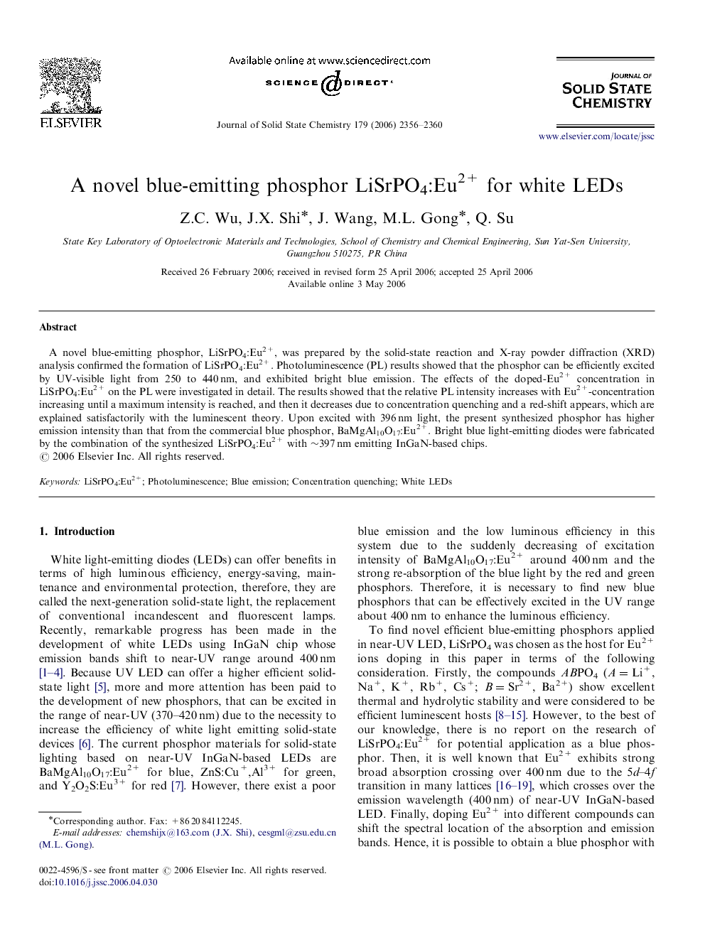 A novel blue-emitting phosphor LiSrPO4:Eu2+ for white LEDs