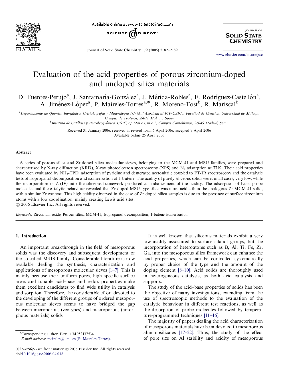 Evaluation of the acid properties of porous zirconium-doped and undoped silica materials