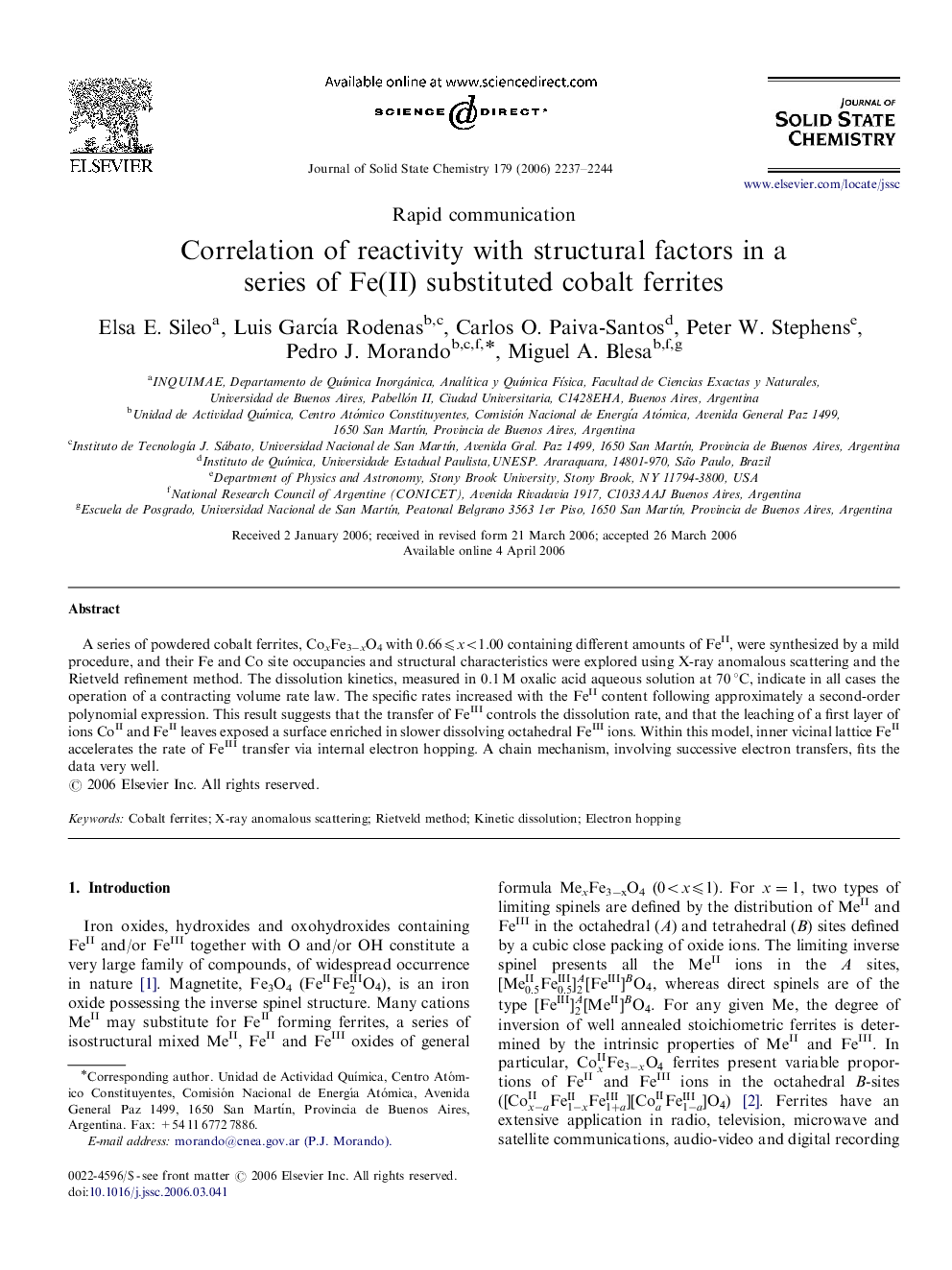 Correlation of reactivity with structural factors in a series of Fe(II) substituted cobalt ferrites