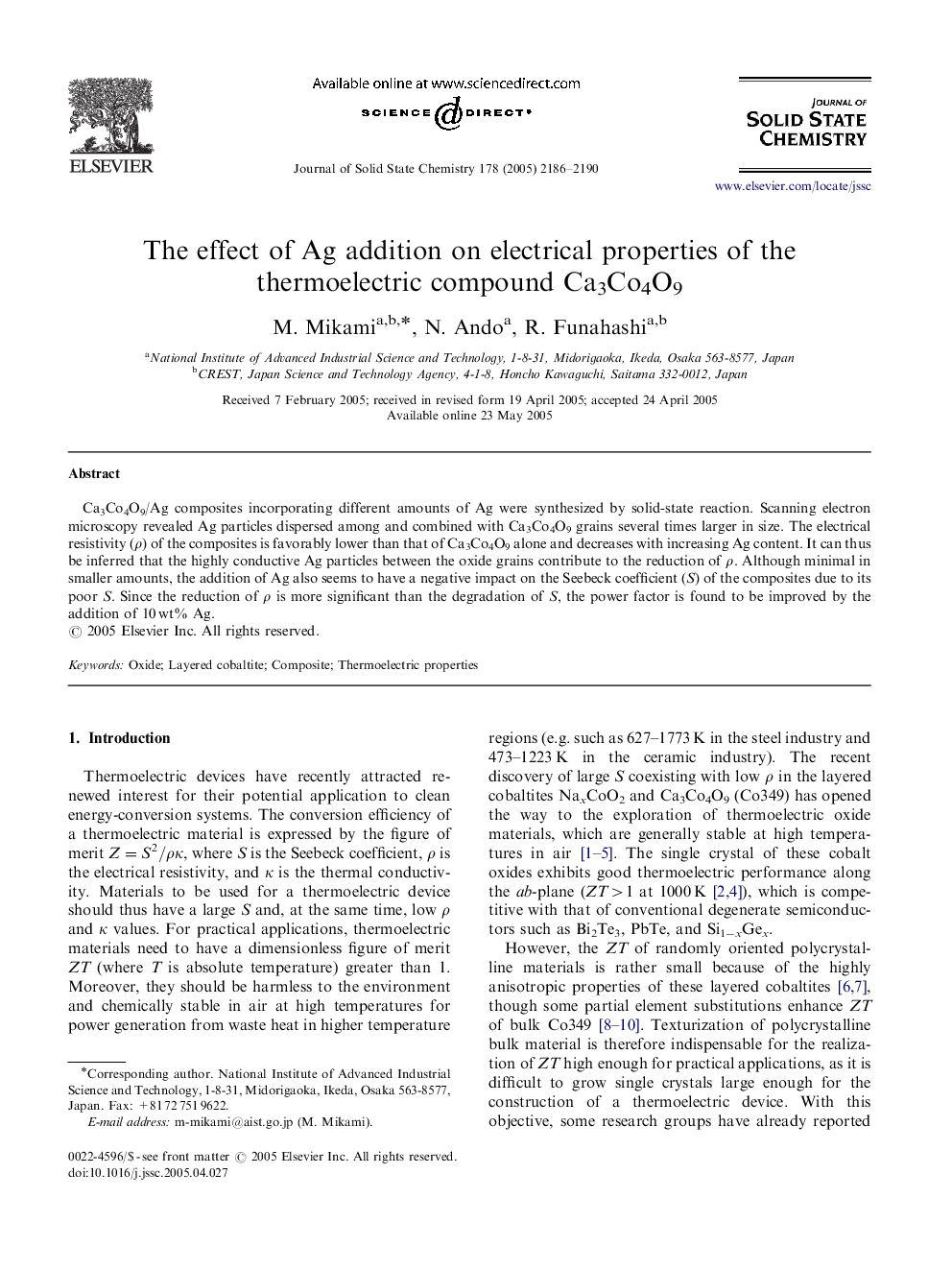 The effect of Ag addition on electrical properties of the thermoelectric compound Ca3Co4O9