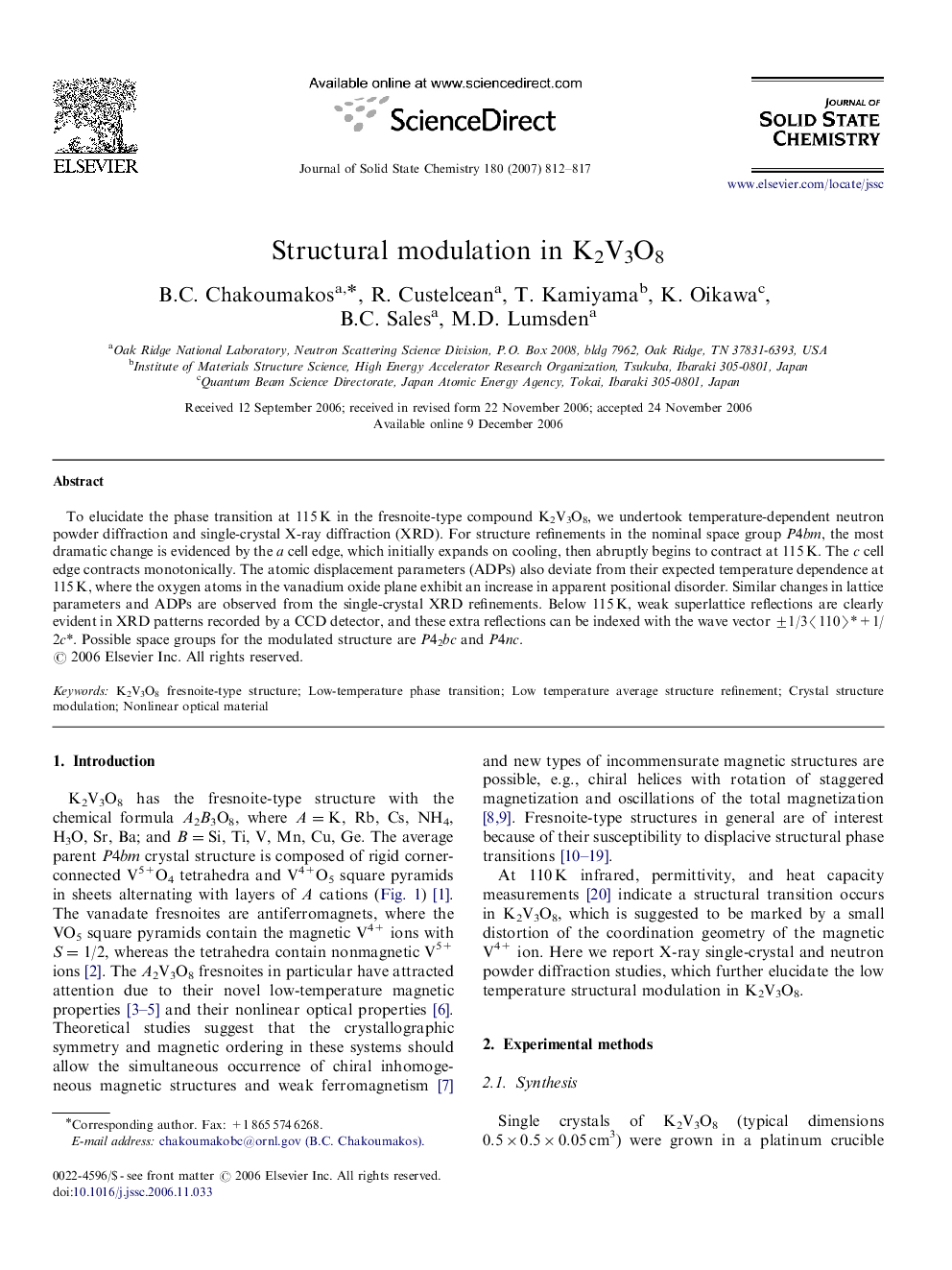 Structural modulation in K2V3O8