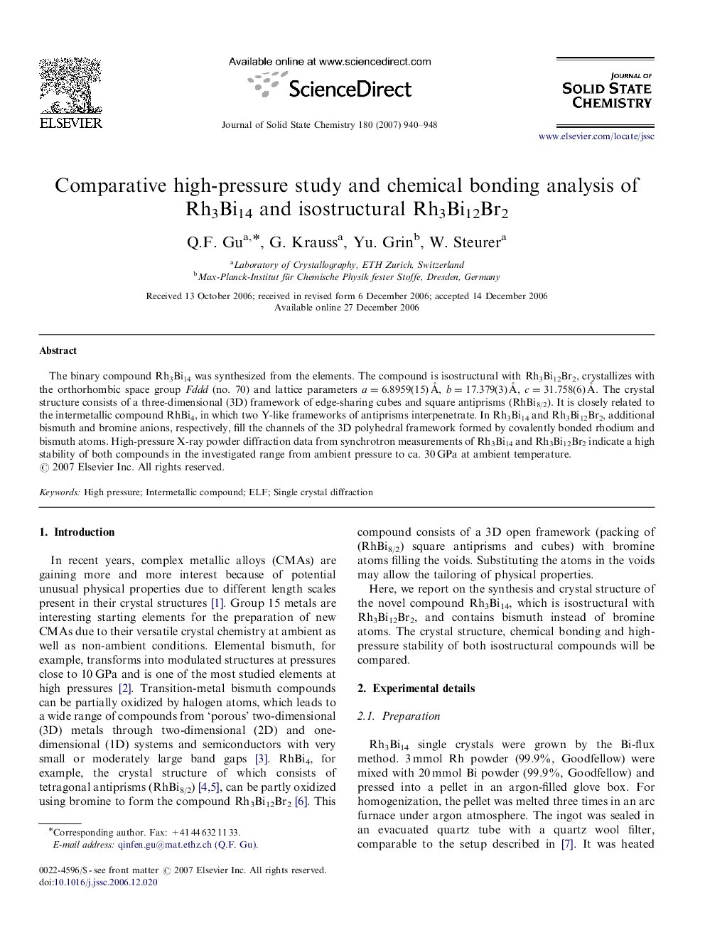 Comparative high-pressure study and chemical bonding analysis of Rh3Bi14 and isostructural Rh3Bi12Br2