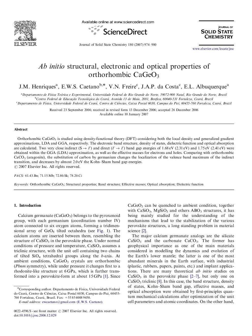 Ab initio   structural, electronic and optical properties of orthorhombic CaGeO3CaGeO3