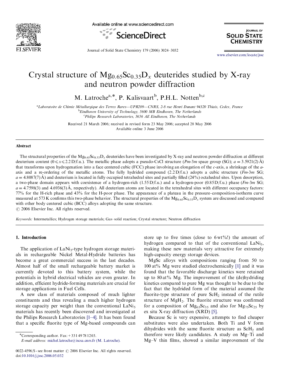 Crystal structure of Mg0.65Sc0.35Dx deuterides studied by X-ray and neutron powder diffraction