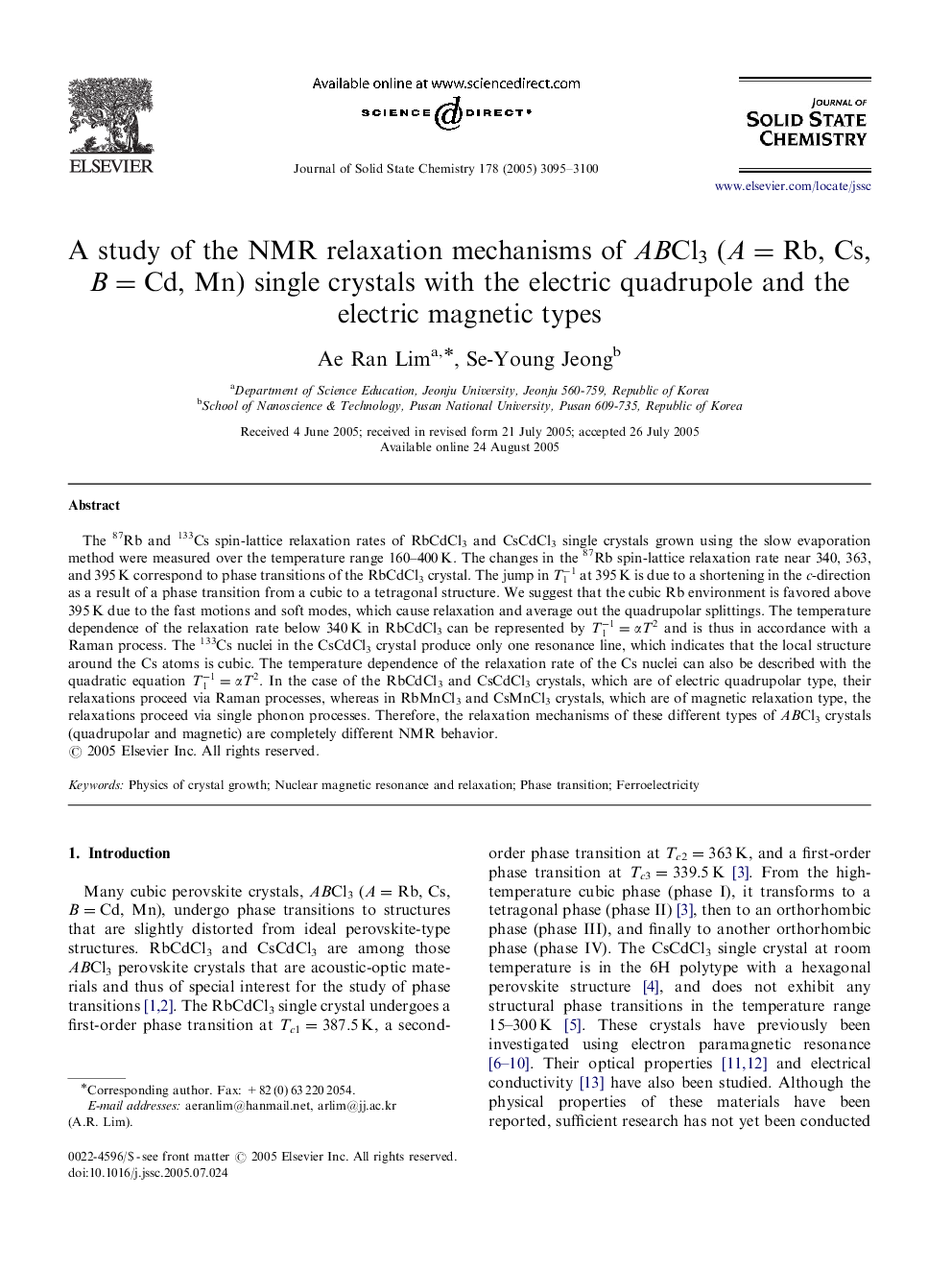 A study of the NMR relaxation mechanisms of ABCl3 (A=Rb, Cs, B=Cd, Mn) single crystals with the electric quadrupole and the electric magnetic types