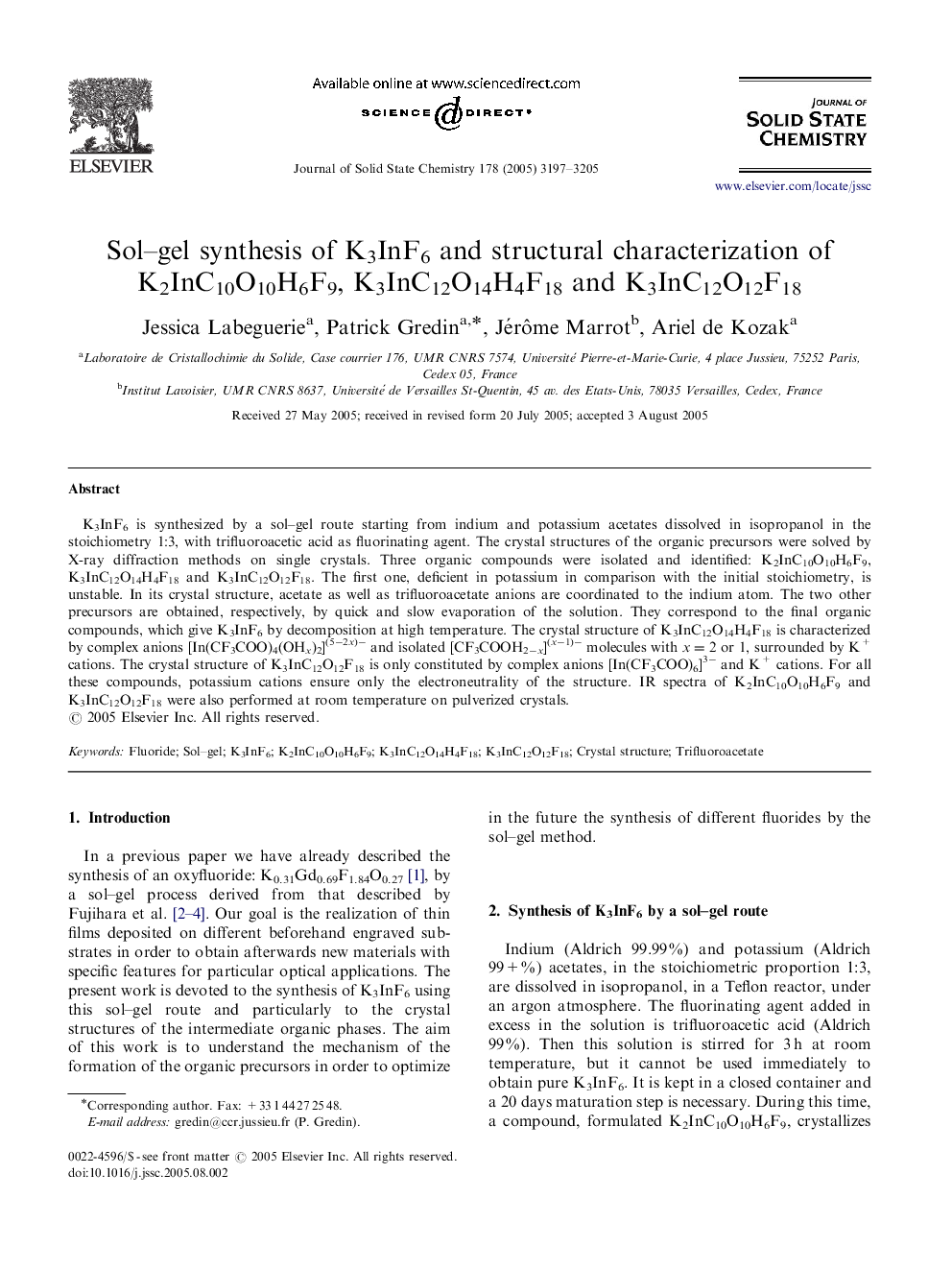 Sol–gel synthesis of K3InF6 and structural characterization of K2InC10O10H6F9, K3InC12O14H4F18 and K3InC12O12F18