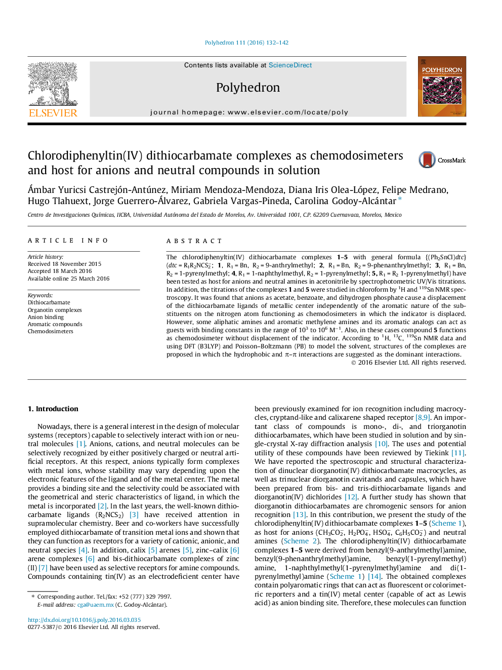 Chlorodiphenyltin(IV) dithiocarbamate complexes as chemodosimeters and host for anions and neutral compounds in solution