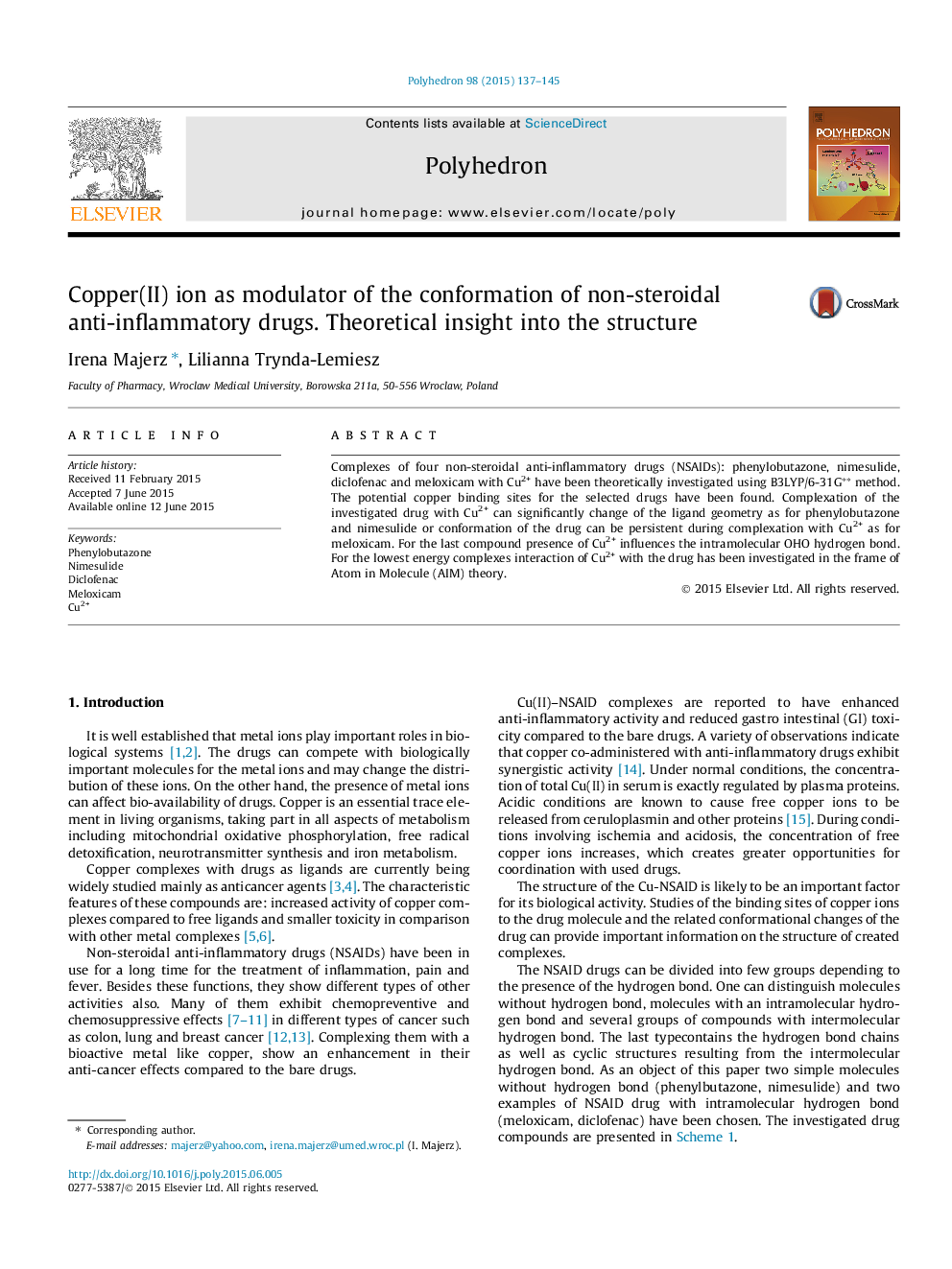 Copper(II) ion as modulator of the conformation of non-steroidal anti-inflammatory drugs. Theoretical insight into the structure