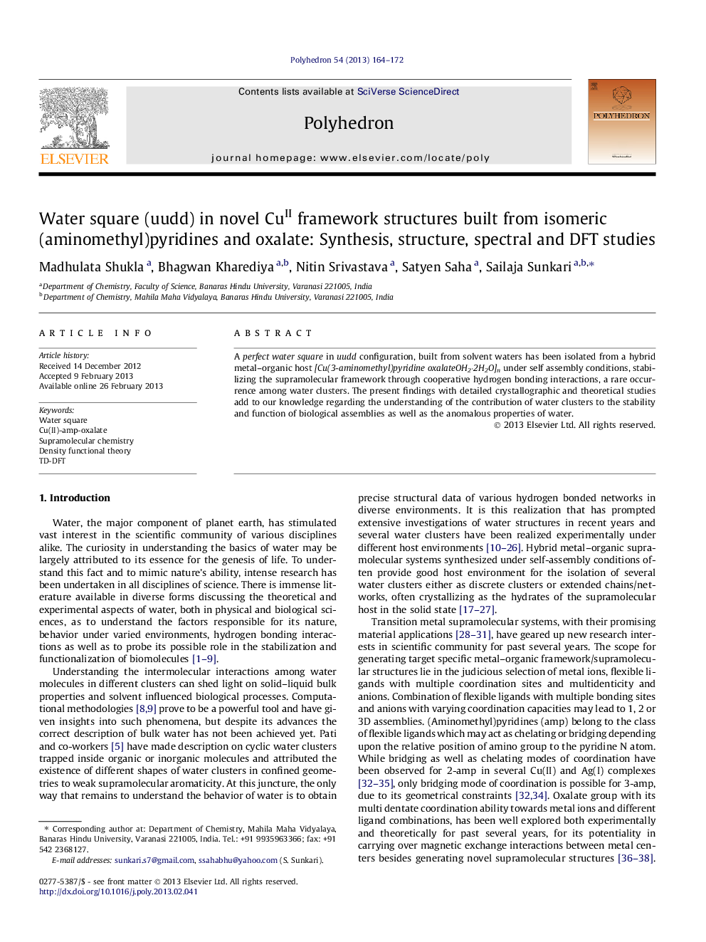 Water square (uudd) in novel CuII framework structures built from isomeric (aminomethyl)pyridines and oxalate: Synthesis, structure, spectral and DFT studies